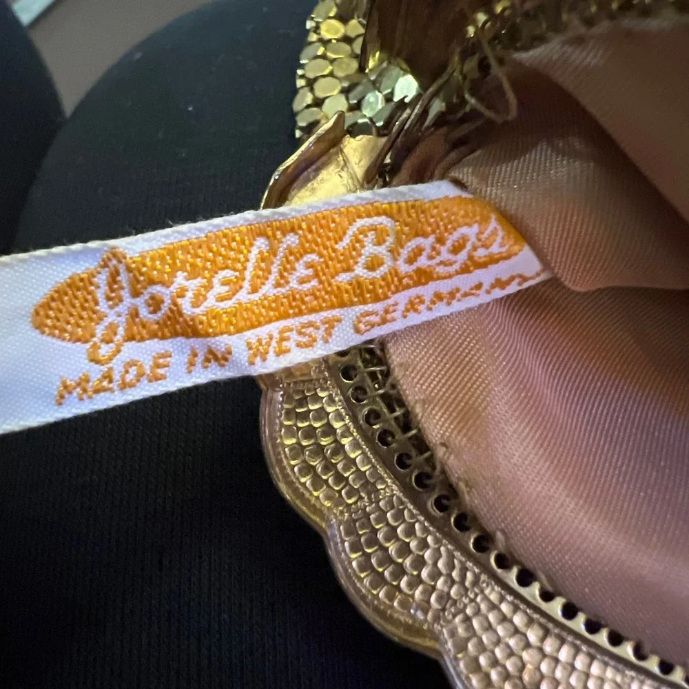 Vintage Lorelle Bags Gold Metal Mesh Coin Purse Rhinestone Clasp West Germany